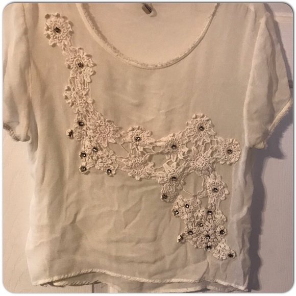 Forever 21 Tops - Sheer Forever 21 Top with Floral Appliqués
